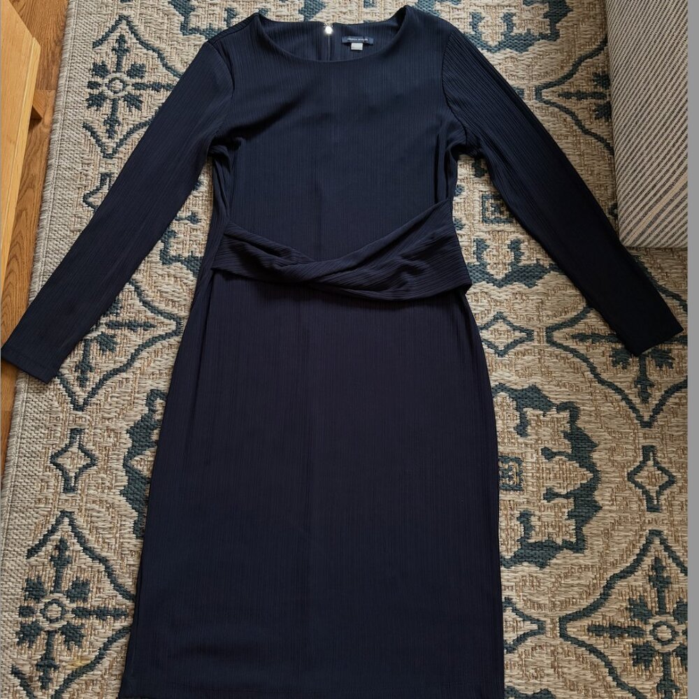 Long Sleeve Draped Waist Sheath Dress